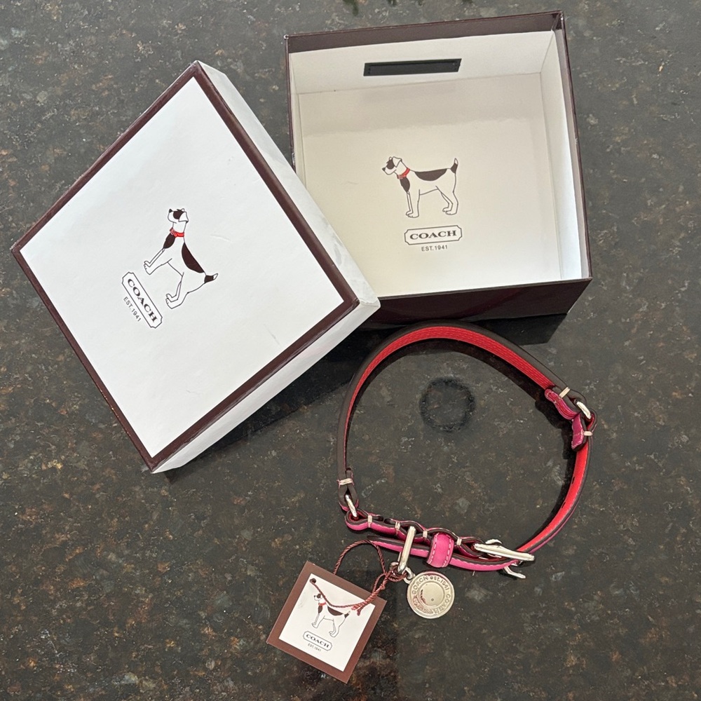 Coach Fuchsia Leather Dog Collar with Silver Accents